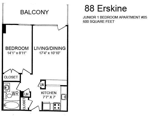 Floorplans Junior One Bedroom 88 Erskine Avenue